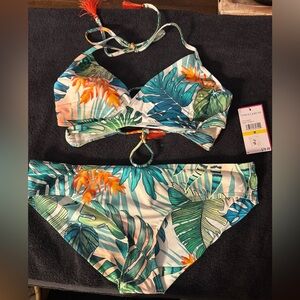 Vince Camuto Leafy Green and Orange Bikini